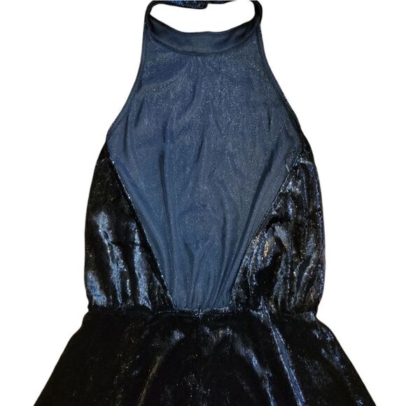 LUSH Black Textured Shiney Shimmer Halter backless Romper S - Picture 8 of 13
